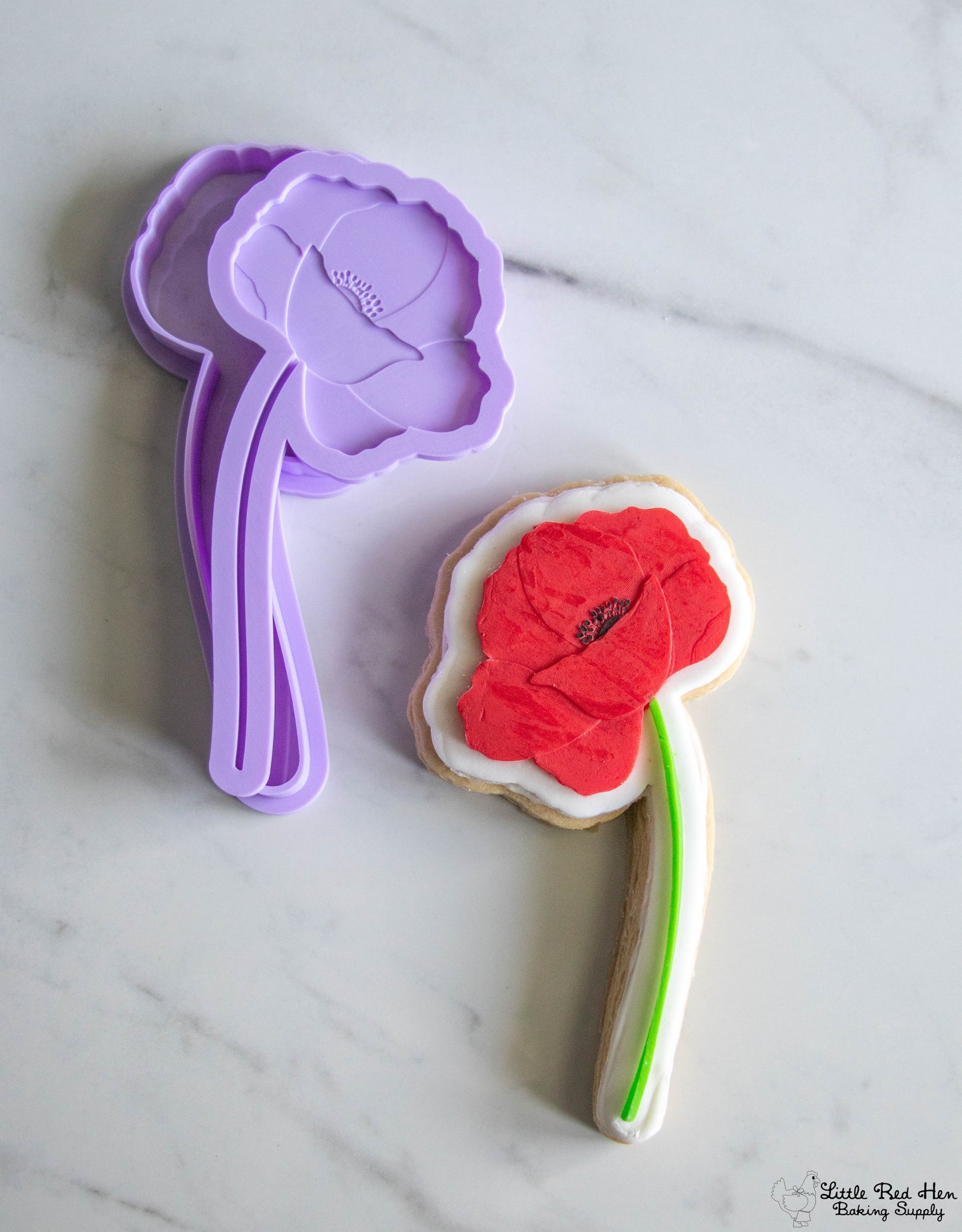 Poppy Flower Fondant Stamp and Cutter Set -- August Birth Flower