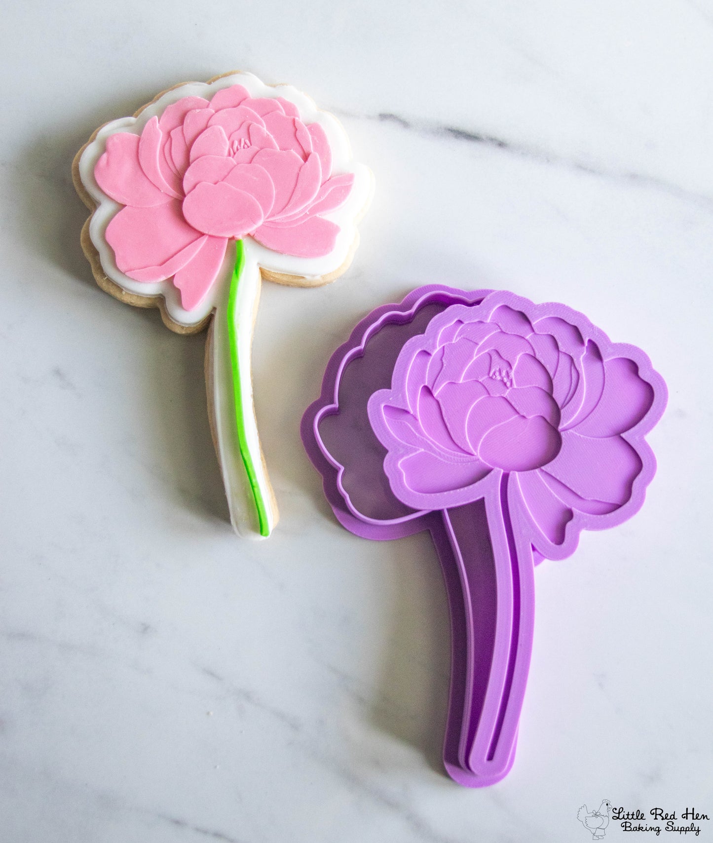 Peony Flower Fondant Stamp and Cutter Set -- November Birth Flower