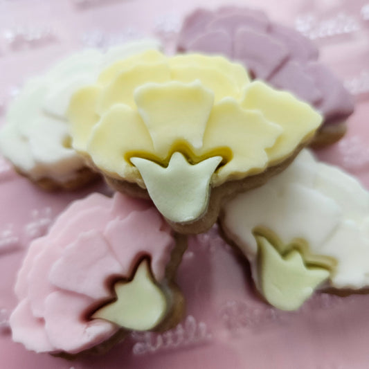 Carnation Blossom Bloom Buttercream Fondant Stamp and Cookie Cutter Set