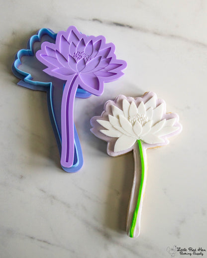 Water Lily Flower Fondant Stamp and Cutter Set -- July Birth Flower