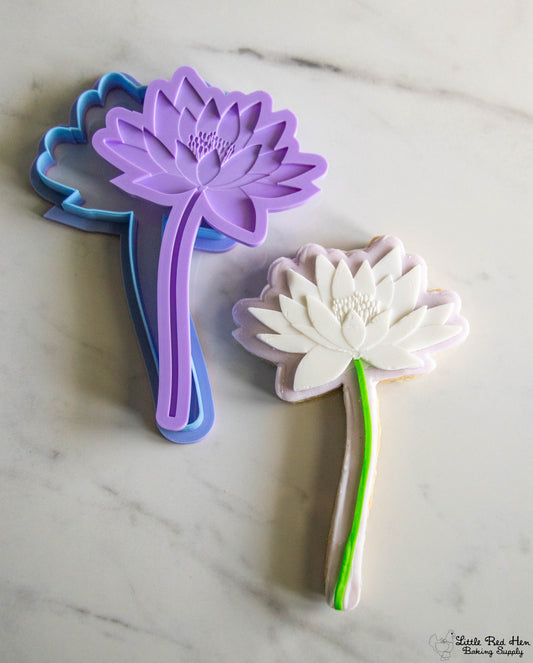 Water Lily Flower Fondant Stamp and Cutter Set -- July Birth Flower