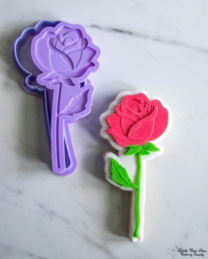 Rose Flower Fondant Stamp and Cutter Set -- June Birth Flower