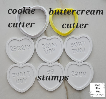 Conversation Hearts Valentine Fondant and Buttercream Stamp and Cutter Set