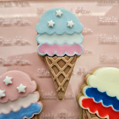 Americana Ice Cream Cone READY TO FLOOD Buttercream Stamp and Cookie Cutter Set