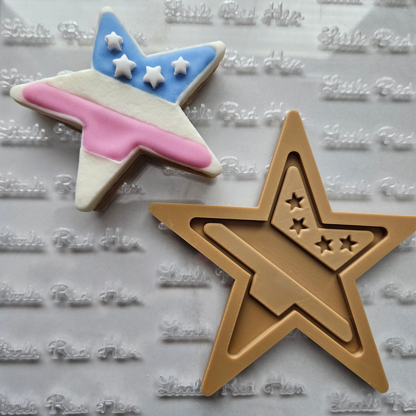 Americana Star with Stripes READY TO FLOOD Buttercream Fondant Stamp and Cookie Cutter Set