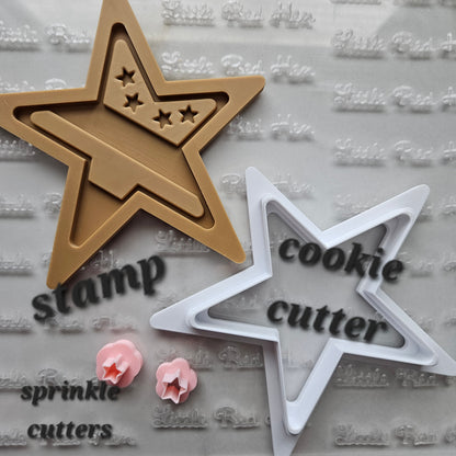 Americana Star with Stripes READY TO FLOOD Buttercream Fondant Stamp and Cookie Cutter Set