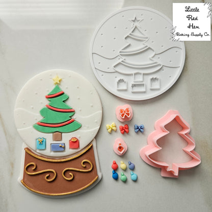 Christmas Tree Snow Globe Fondant and Buttercream Stamp and Cutter Set
