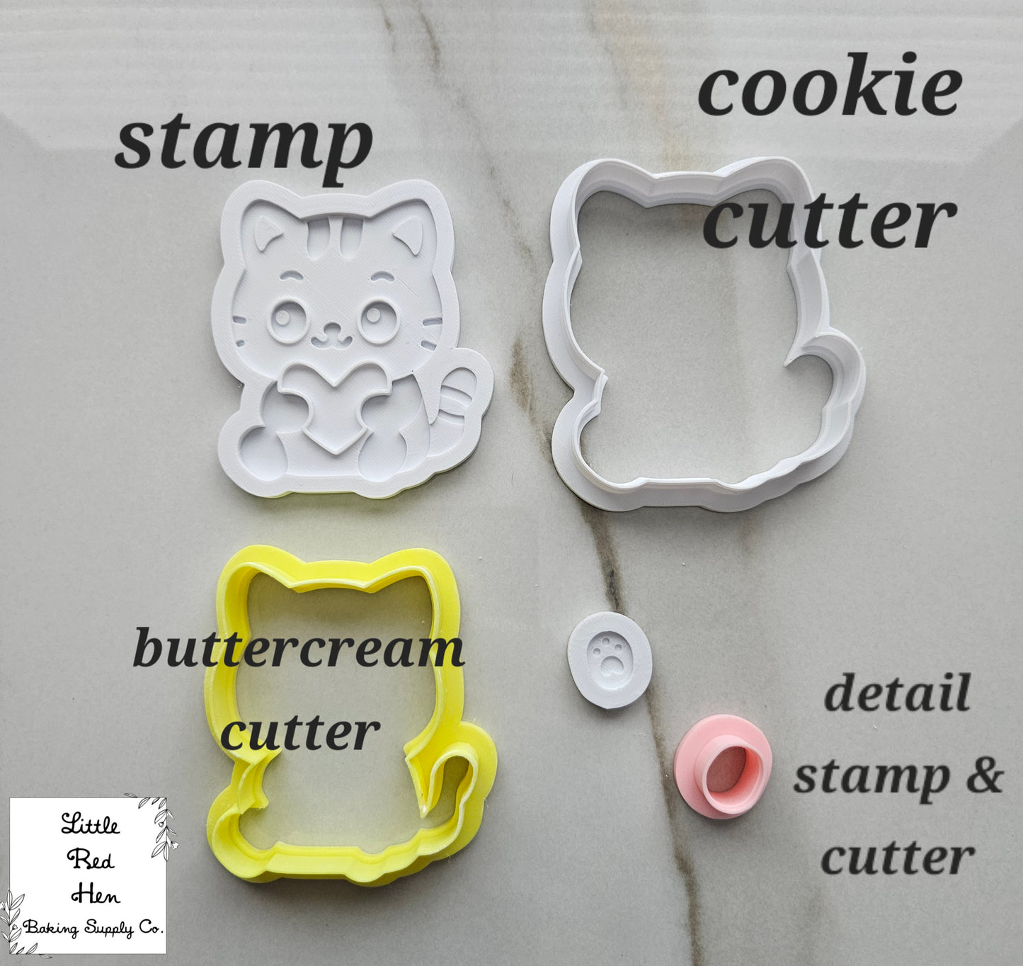 Valentine Cat Fondant and Buttercream Stamp and Cutter Set
