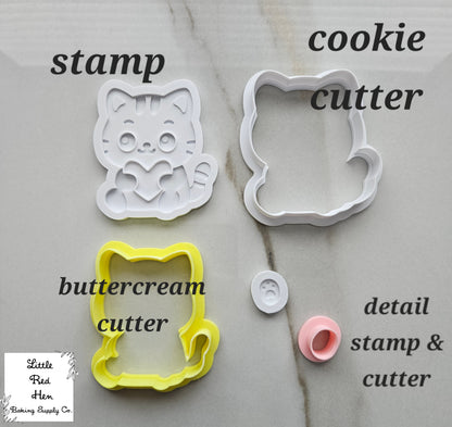 Valentine Cat Fondant and Buttercream Stamp and Cutter Set
