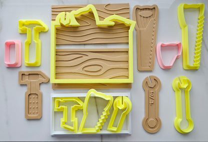 MEGACOOKIE / COOKIE CAKE Toolbox with Tool Set Father's Day Buttercream Fondant Stamp and Cookie Cutter Set