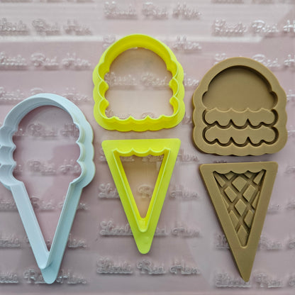 Americana Ice Cream Cone READY TO FLOOD Buttercream Stamp and Cookie Cutter Set