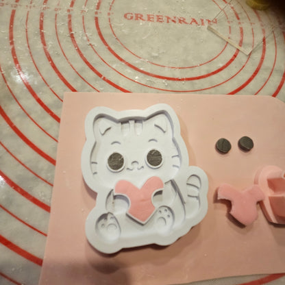 Valentine Cat Fondant and Buttercream Stamp and Cutter Set