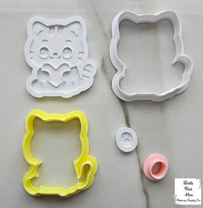 Valentine Cat Fondant and Buttercream Stamp and Cutter Set