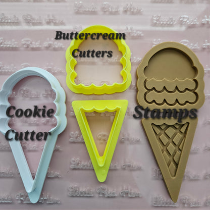 Americana Ice Cream Cone READY TO FLOOD Buttercream Stamp and Cookie Cutter Set