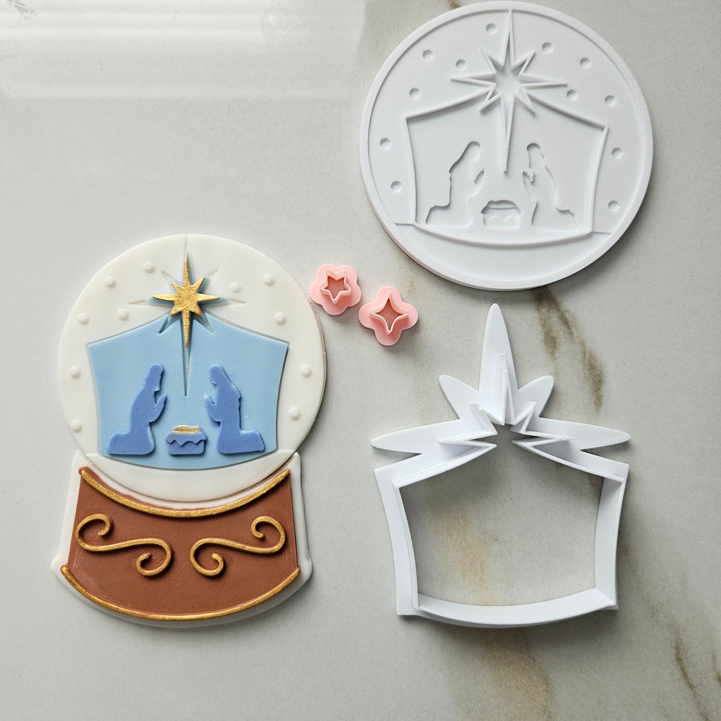 Christmas Tree Snow Globe Fondant and Buttercream Stamp and Cutter Set