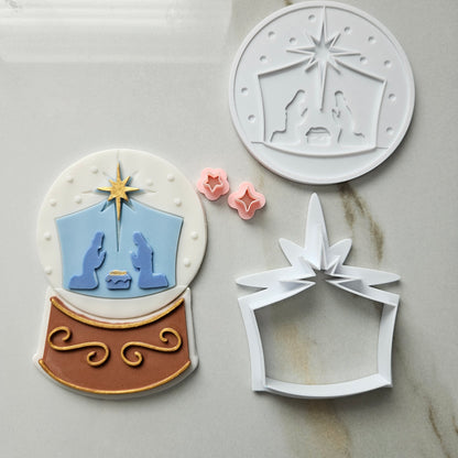 Christmas Tree Snow Globe Fondant and Buttercream Stamp and Cutter Set
