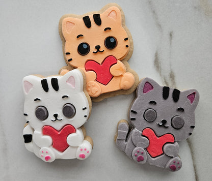 Valentine Cat Fondant and Buttercream Stamp and Cutter Set