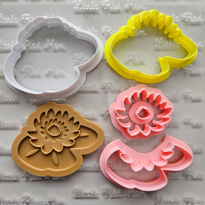 Water Lily  Blossom Bloom Buttercream Fondant Stamp and Cookie Cutter Set