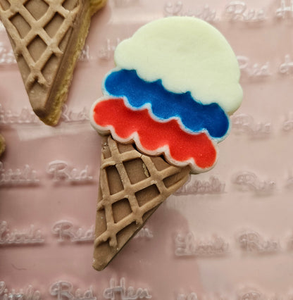 Americana Ice Cream Cone READY TO FLOOD Buttercream Stamp and Cookie Cutter Set