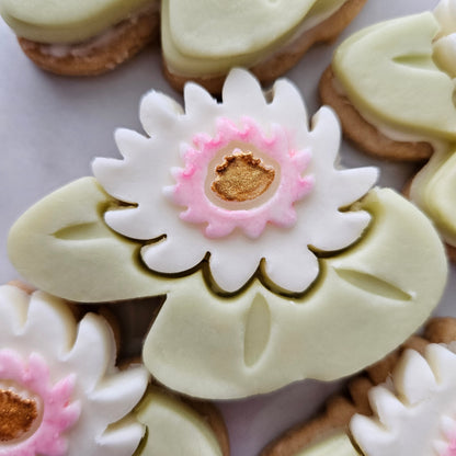 Water Lily  Blossom Bloom Buttercream Fondant Stamp and Cookie Cutter Set