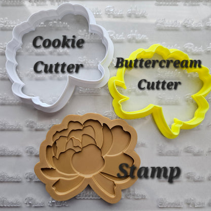 Peony Blossom Bloom Buttercream Fondant Stamp and Cookie Cutter Set