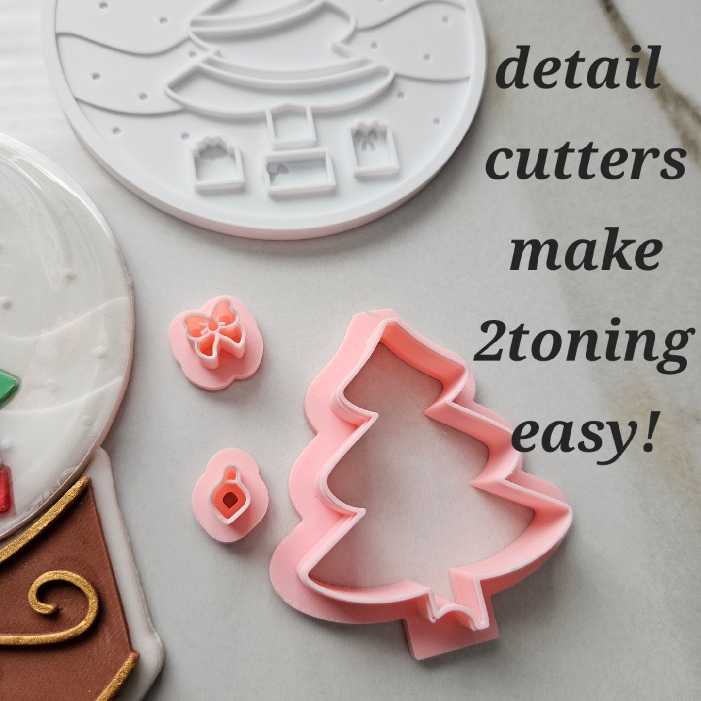 Christmas Tree Snow Globe Fondant and Buttercream Stamp and Cutter Set