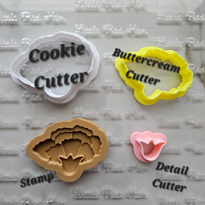 Carnation Blossom Bloom Buttercream Fondant Stamp and Cookie Cutter Set