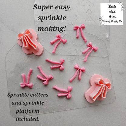 Cake with Mini Bow Fondant and Buttercream Stamp and Cutter Set