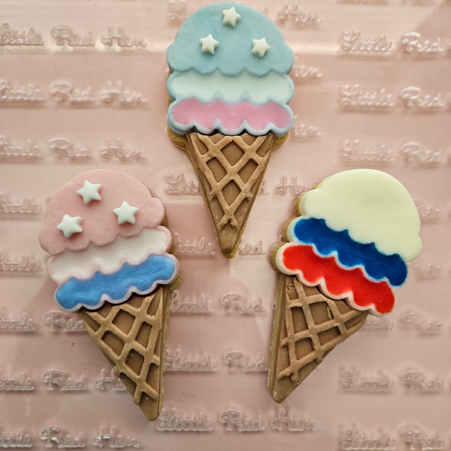 Americana Ice Cream Cone READY TO FLOOD Buttercream Stamp and Cookie Cutter Set
