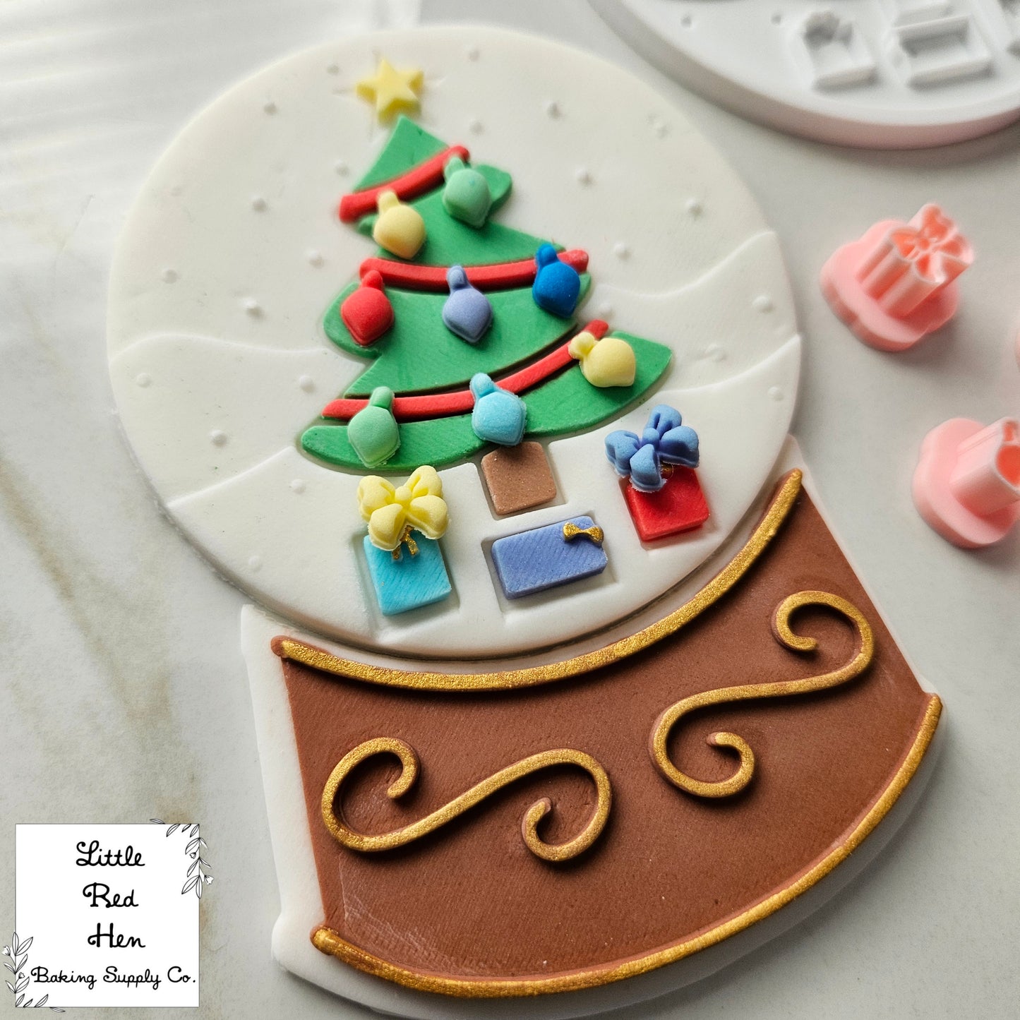 Christmas Tree Snow Globe Fondant and Buttercream Stamp and Cutter Set