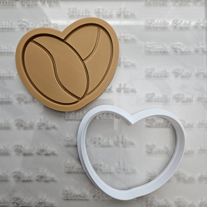 Coffee Bean Heart DOUGH STAMP // READY TO FLOOD Stamp and Cookie Cutter Set