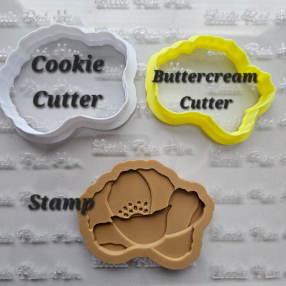 Poppy Blossom Bloom Buttercream Fondant Stamp and Cookie Cutter Set
