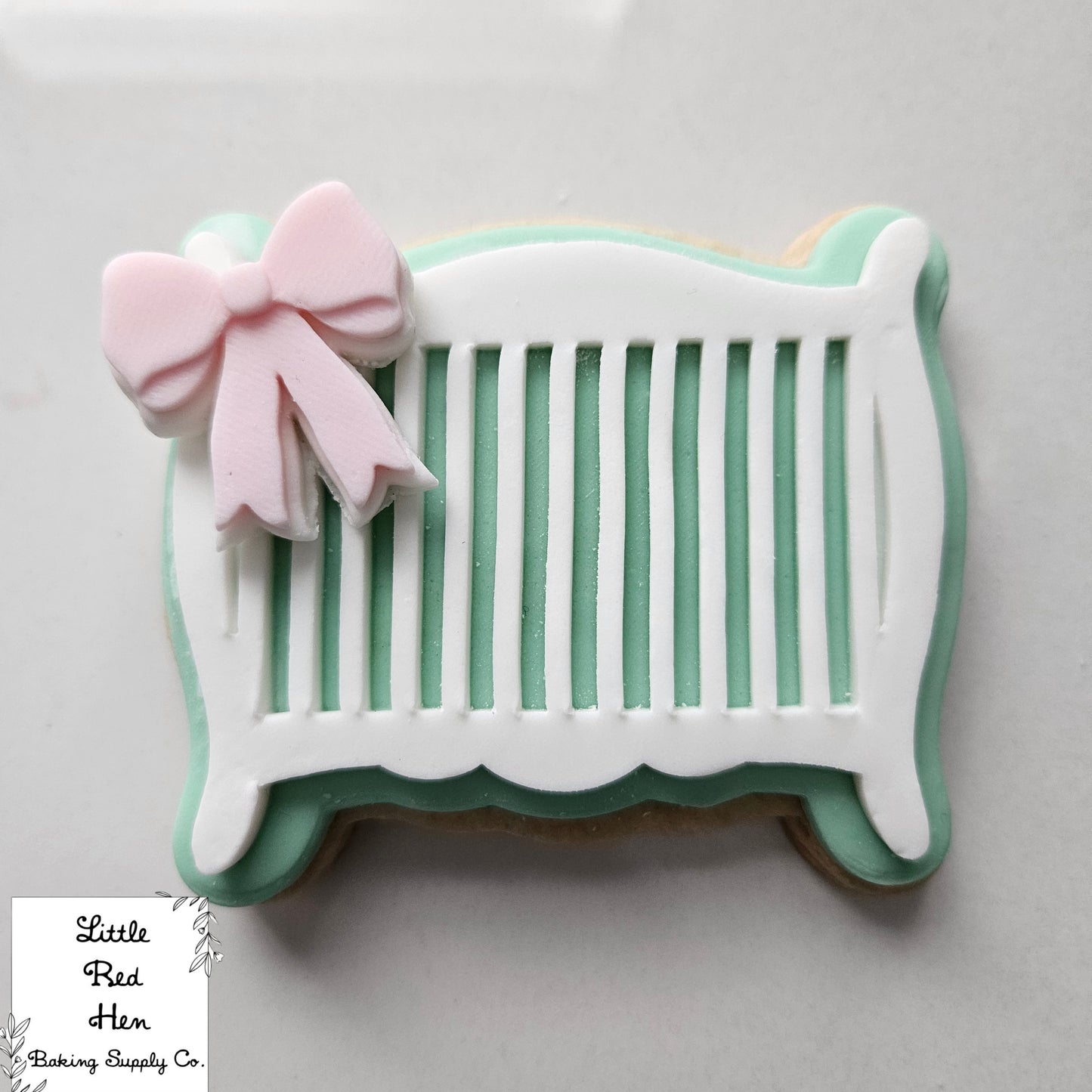 Baby Crib Cot with Mini Bow Fondant and Buttercream Stamp and Cutter Set