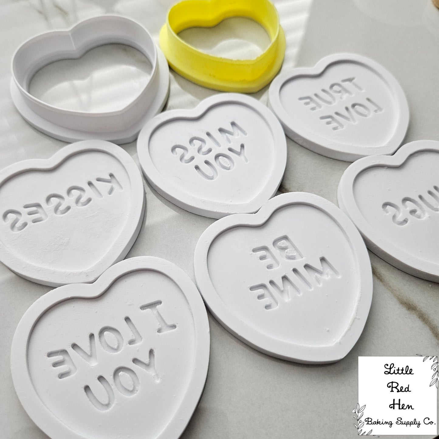 Conversation Hearts Valentine Fondant and Buttercream Stamp and Cutter Set