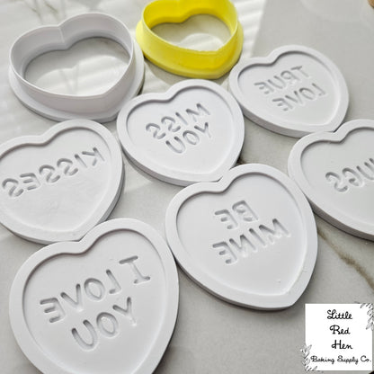 Conversation Hearts Valentine Fondant and Buttercream Stamp and Cutter Set
